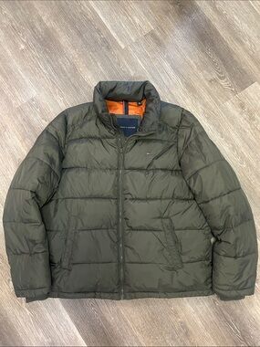 Tommy Hilfiger Olive Green Puffer Jacket with Orange Lining